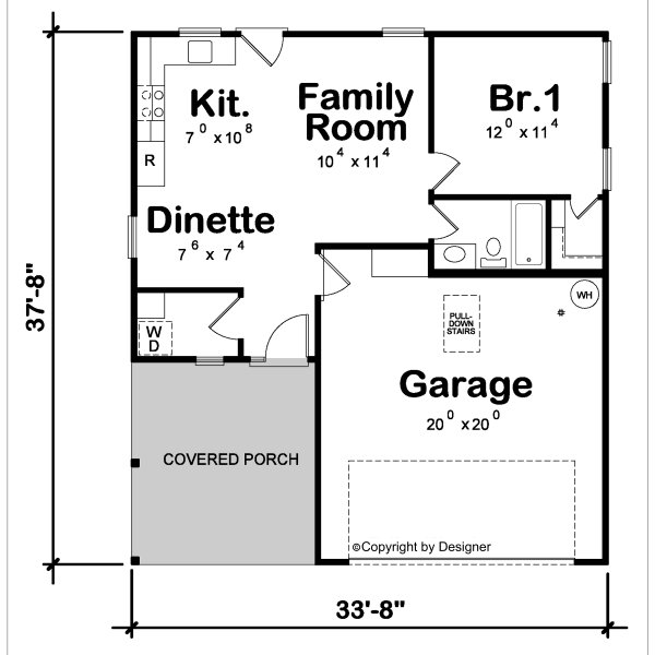 Dream House Plan - Floor Plan - Main Floor for Cabin House Plan #20-2654 - 1 bed, 1 bath