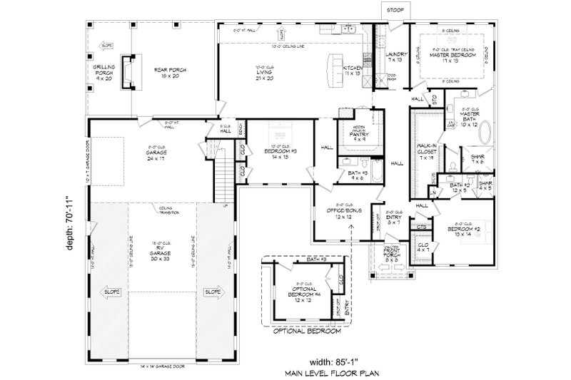 House Blueprint - Floor Plan - Main Floor for Farmhouse House Plan #932-1385 - 3 bed, 3 bath