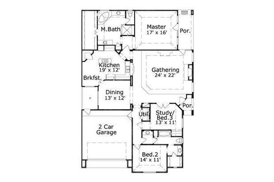 Floor Plan - Main Floor for European House Plan #411-350 - 3 bed, 2 bath