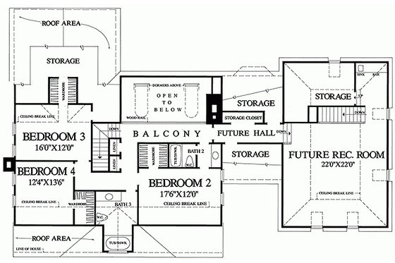 Floor Plan - Upper Floor for Southern House Plan #137-149 - 4 bed, 3 bath