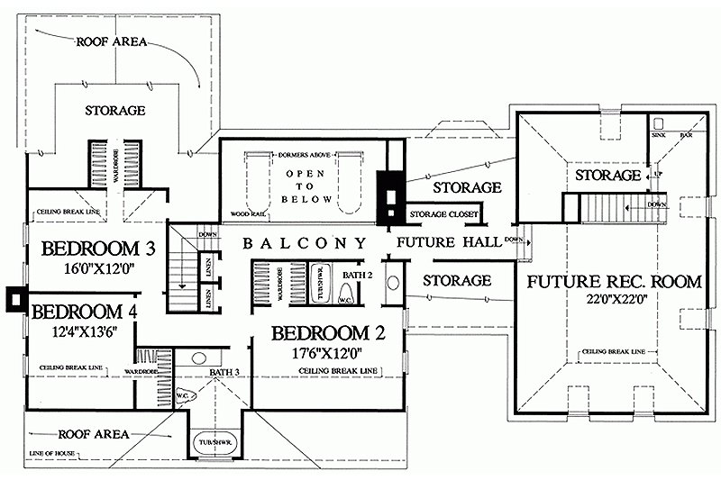 Architectural House Design - Floor Plan - Upper Floor for Southern House Plan #137-149 - 4 bed, 3 bath