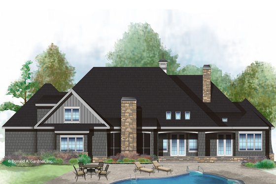 Exterior - Rear Elevation 1 for European House Plan #929-1023 - 4 bed, 3 bath