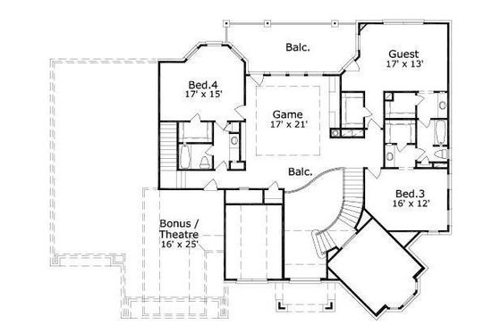 Floor Plan - Upper Floor for Traditional House Plan #411-307 - 5 bed, 3.5 bath