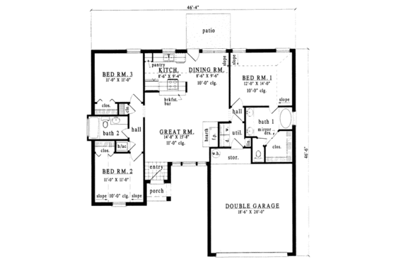 Floor Plan - Main Floor for Traditional House Plan #42-151 - 3 bed, 2 bath