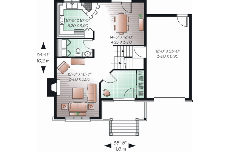 Home Plan - Floor Plan - Main Floor for European House Plan #23-2235 - 3 bed, 1.5 bath