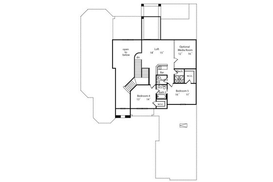 Floor Plan - Upper Floor for European House Plan #417-424 - 4 bed, 3.5 bath