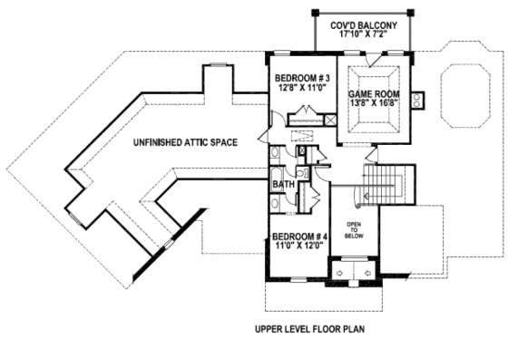 Floor Plan - Upper Floor for European House Plan #141-213 - 4 bed, 3 bath
