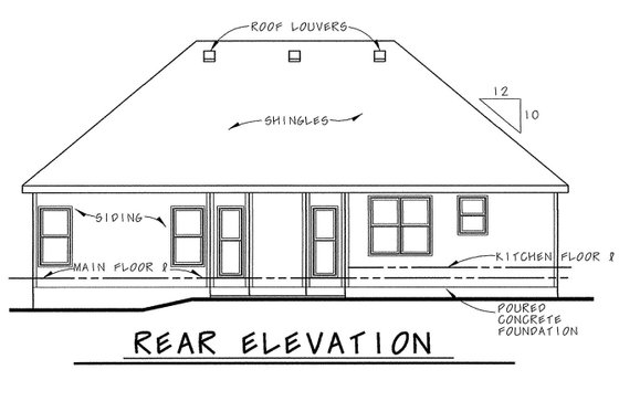 Exterior - Rear Elevation 1 for Traditional House Plan #20-2371 - 3 bed, 2 bath