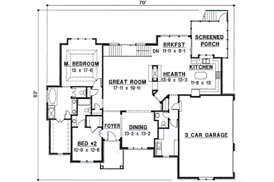 Floor Plan - Main Floor for Traditional House Plan #67-380 - 4 bed, 4.5 bath