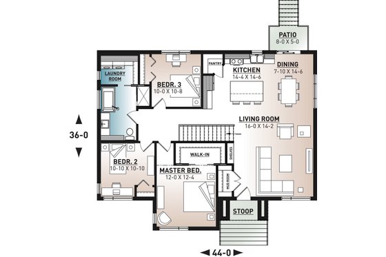 Floor Plan - Main Floor for Modern House Plan #23-2757 - 3 bed, 1 bath