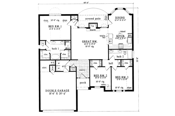 Floor Plan - Main Floor for Traditional House Plan #42-164 - 3 bed, 2 bath