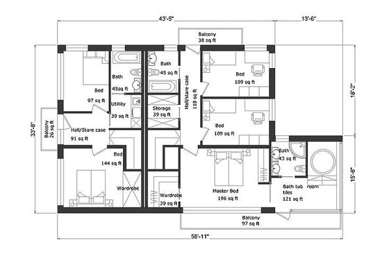 Floor Plan - Upper Floor for Modern House Plan #549-5 - 5 bed, 5 bath
