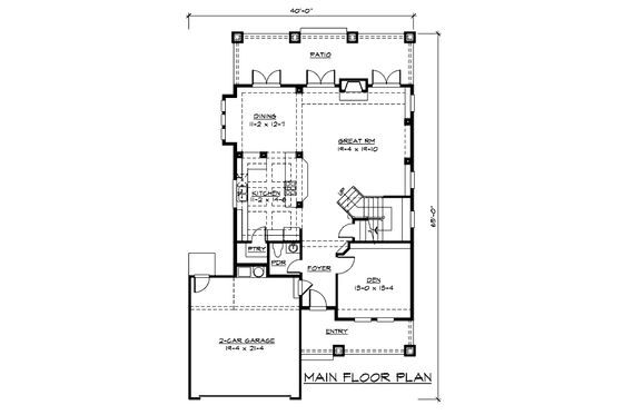 Floor Plan - Main Floor for Craftsman House Plan #132-187 - 3 bed, 2.5 bath