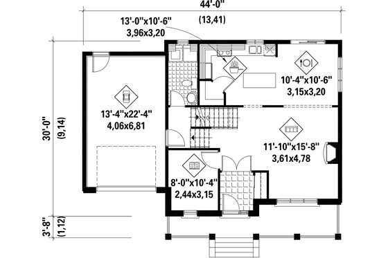 Floor Plan - Main Floor for Contemporary House Plan #25-4301 - 3 bed, 2 bath
