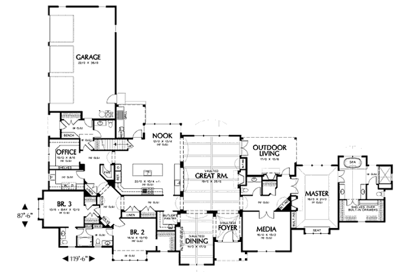 Home Plan - Floor Plan - Main Floor for European House Plan #48-430 - 3 bed, 2.5 bath
