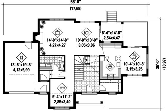 Floor Plan - Main Floor for Traditional House Plan #25-4716 - 3 bed, 2 bath