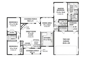Floor Plan - Main Floor for Farmhouse House Plan #21-543 - 3 bed, 2 bath