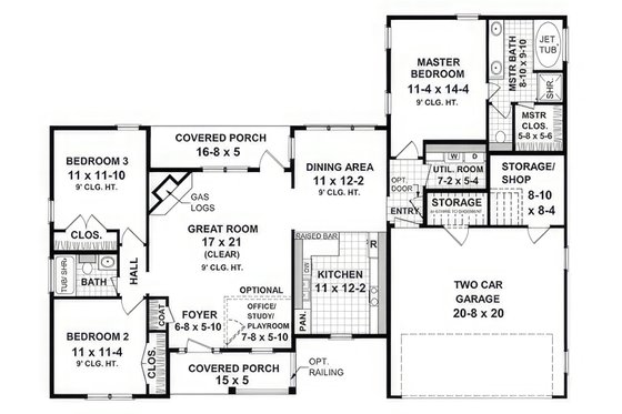 Floor Plan - Main Floor for Farmhouse House Plan #21-543 - 3 bed, 2 bath