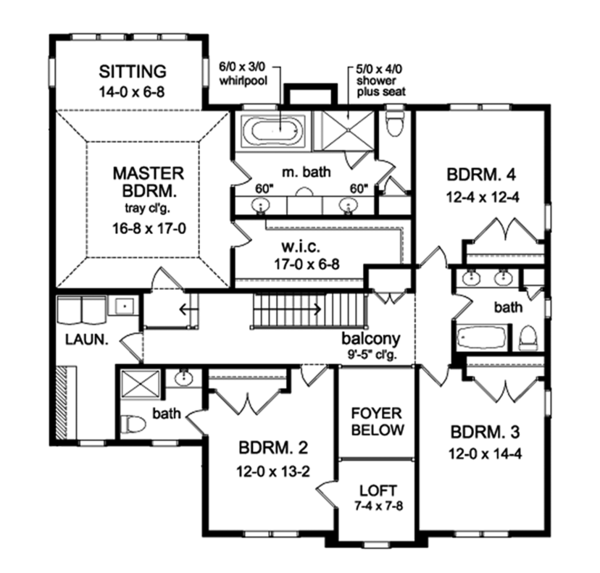 Colonial Floor Plan - Upper Floor Plan #1010-175