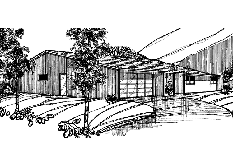 House Blueprint - Exterior - Front Elevation 3 for Ranch House Plan #60-849 - 3 bed, 2 bath