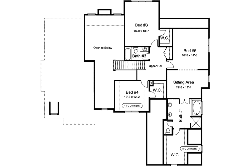 Home Plan - Floor Plan - Upper Floor for European House Plan #994-29 - 5 bed, 4.5 bath