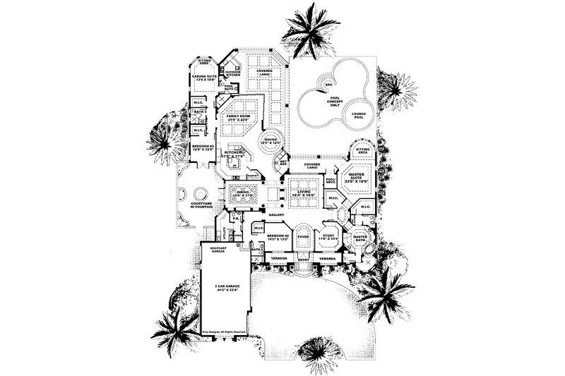 Home Plan - Floor Plan - Main Floor for Mediterranean House Plan #1017-26 - 3 bed, 4.5 bath
