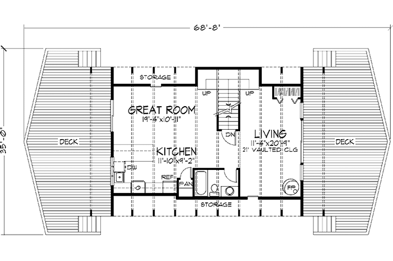 Home Plan - Floor Plan - Main Floor for Prairie House Plan #320-1421 - 1 bed, 1 bath