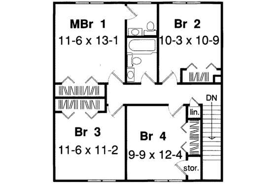 Floor Plan - Upper Floor for Traditional House Plan #312-171 - 4 bed, 2.5 bath