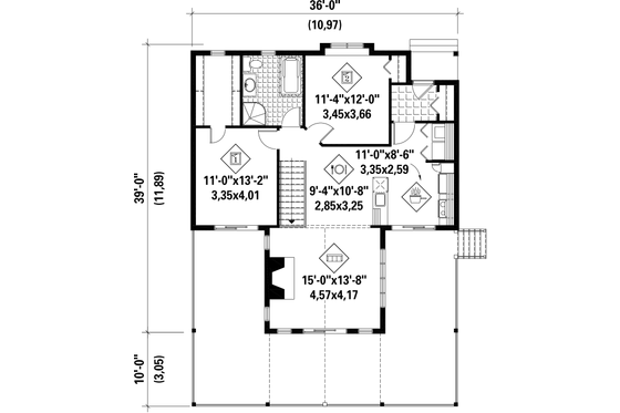 Floor Plan - Main Floor for Country House Plan #25-4580 - 2 bed, 1 bath