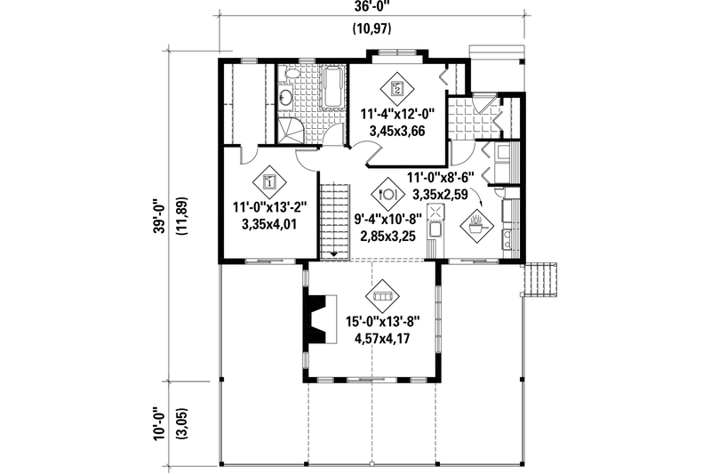 Dream House Plan - Floor Plan - Main Floor for Country House Plan #25-4580 - 2 bed, 1 bath