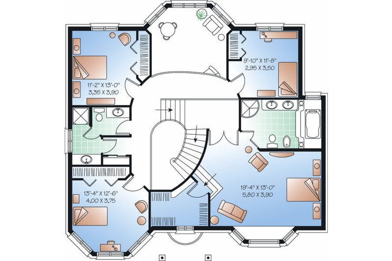House Plan Design - Floor Plan - Upper Floor for European House Plan #23-865 - 4 bed, 3 bath