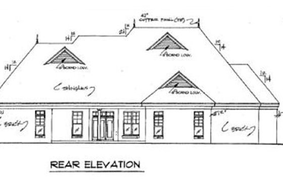 Exterior - Rear Elevation for Country House Plan #34-145 - 4 bed, 2.5 bath