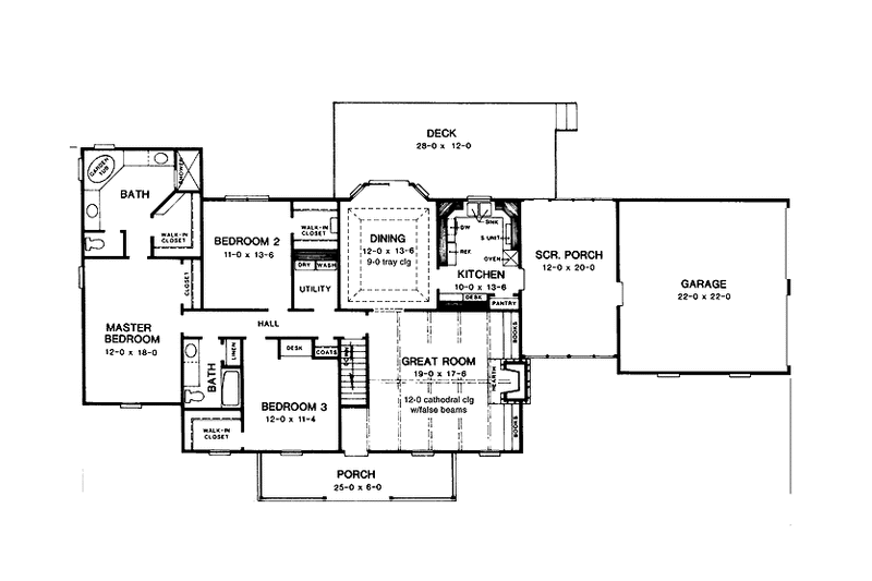 Dream House Plan - Floor Plan - Main Floor for Country House Plan #10-268 - 3 bed, 2 bath