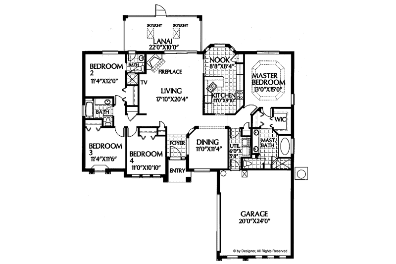 Home Plan - Floor Plan - Main Floor for Mediterranean House Plan #999-7 - 4 bed, 3 bath
