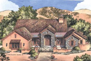 Adobe / Southwestern Exterior - Front Elevation Plan #929-685