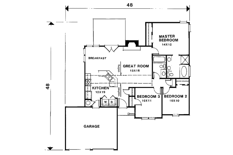 Architectural House Design - Floor Plan - Main Floor for Colonial House Plan #129-164 - 3 bed, 2 bath