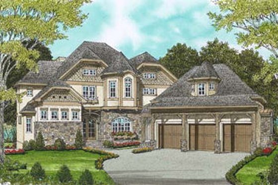 Exterior - Front Elevation for European House Plan #413-109 - 4 bed, 4 bath