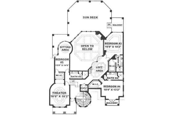 Floor Plan - Upper Floor for European House Plan #27-276 - 5 bed, 5.5 bath