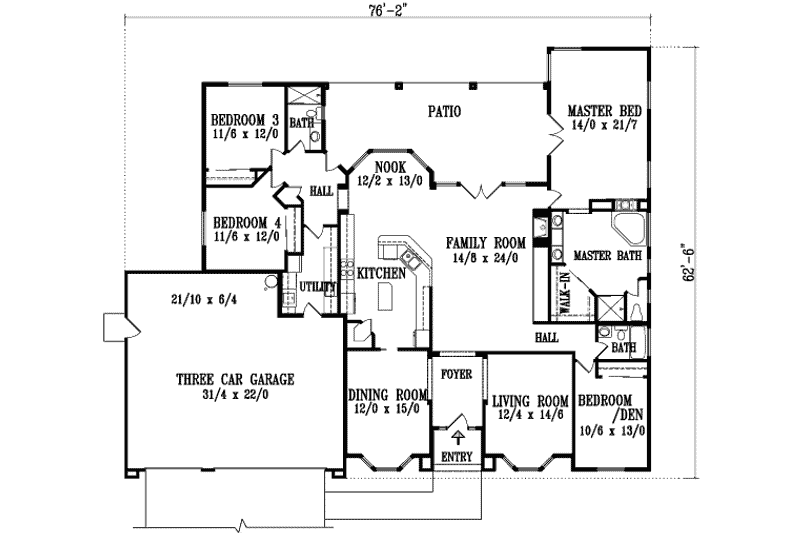 Dream House Plan - Floor Plan - Main Floor for Adobe / Southwestern House Plan #1-1188 - 4 bed, 3 bath