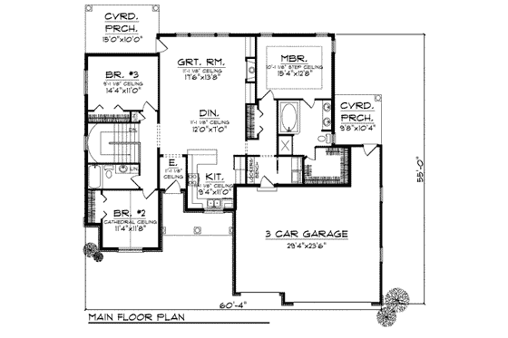 Floor Plan - Main Floor for Traditional House Plan #70-726 - 3 bed, 2 bath