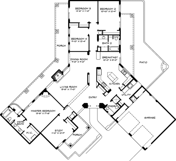 Architectural House Design - Mediterranean Floor Plan - Main Floor Plan #140-168