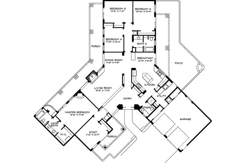 Architectural House Design - Floor Plan - Main Floor for Mediterranean House Plan #140-168 - 4 bed, 3 bath
