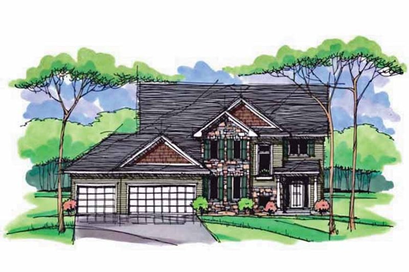 Architectural House Design - Exterior - Front Elevation 3 for Colonial House Plan #51-1002 - 4 bed, 2.5 bath