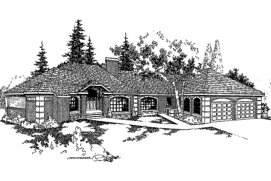 Exterior - Front Elevation 3 for European House Plan #60-837 - 5 bed, 4.5 bath