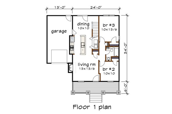 Floor Plan - Main Floor for Bungalow House Plan #79-335 - 3 bed, 2 bath