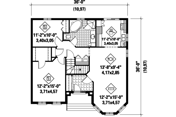 Floor Plan - Main Floor for European House Plan #25-4644 - 2 bed, 1 bath