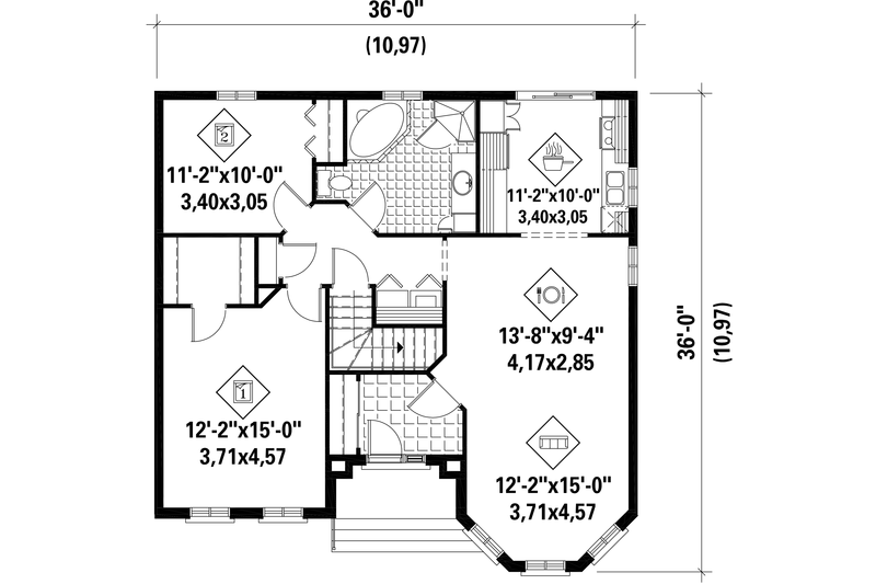 Home Plan - Floor Plan - Main Floor for European House Plan #25-4644 - 2 bed, 1 bath