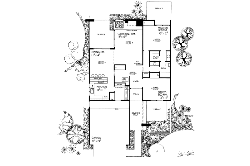 Home Plan - Floor Plan - Main Floor for Contemporary House Plan #72-712 - 2 bed, 1 bath