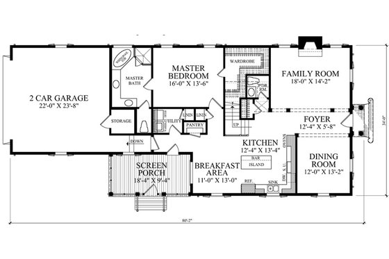 Floor Plan - Main Floor for Colonial House Plan #137-259 - 4 bed, 3.5 bath