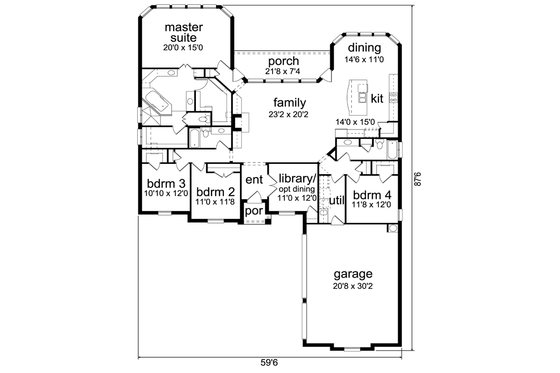 Floor Plan - Main Floor for Traditional House Plan #84-527 - 4 bed, 3 bath